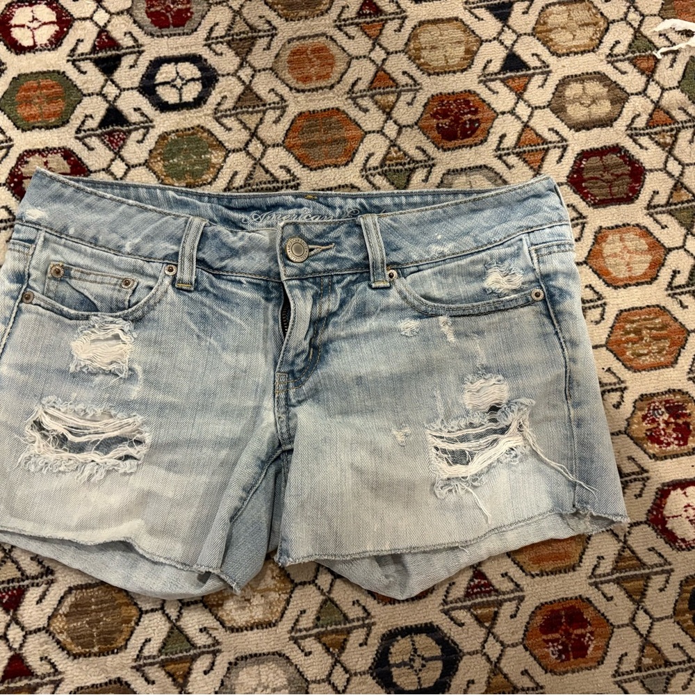 American Eagle Outfitters Blue Distressed Jean Shorts